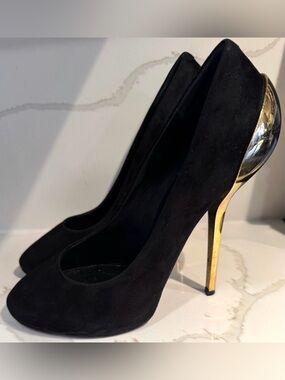 Giuseppe Zanotti Suede Gold capped stilletto heel platform Pump party glam 40